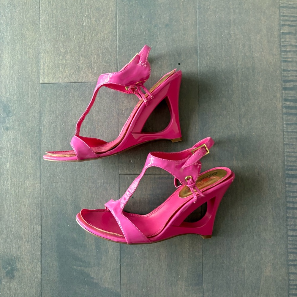 Pink Wedge Sandals with Ankle Straps